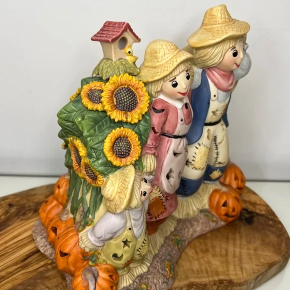Scarecrow Family PartyLite Vintage Candle Holder Pumpkins Halloween Fall -EUC - Picture 2 of 16